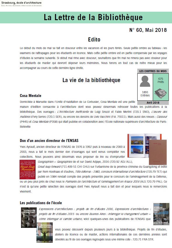 Lettre de la bibliothèque de l'ENSAS n° 60